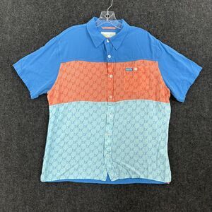 Born Fly Shirt Men's Large Blue Orange Colorblock Short Sleeve Pocket Casual